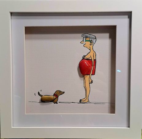 Badehosenmann mit Hund